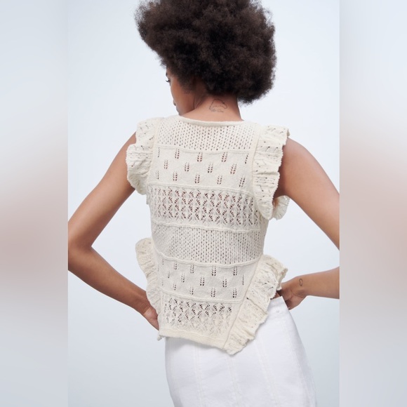 Zara Pointelle Ruffled Knit Top - Picture 6 of 9